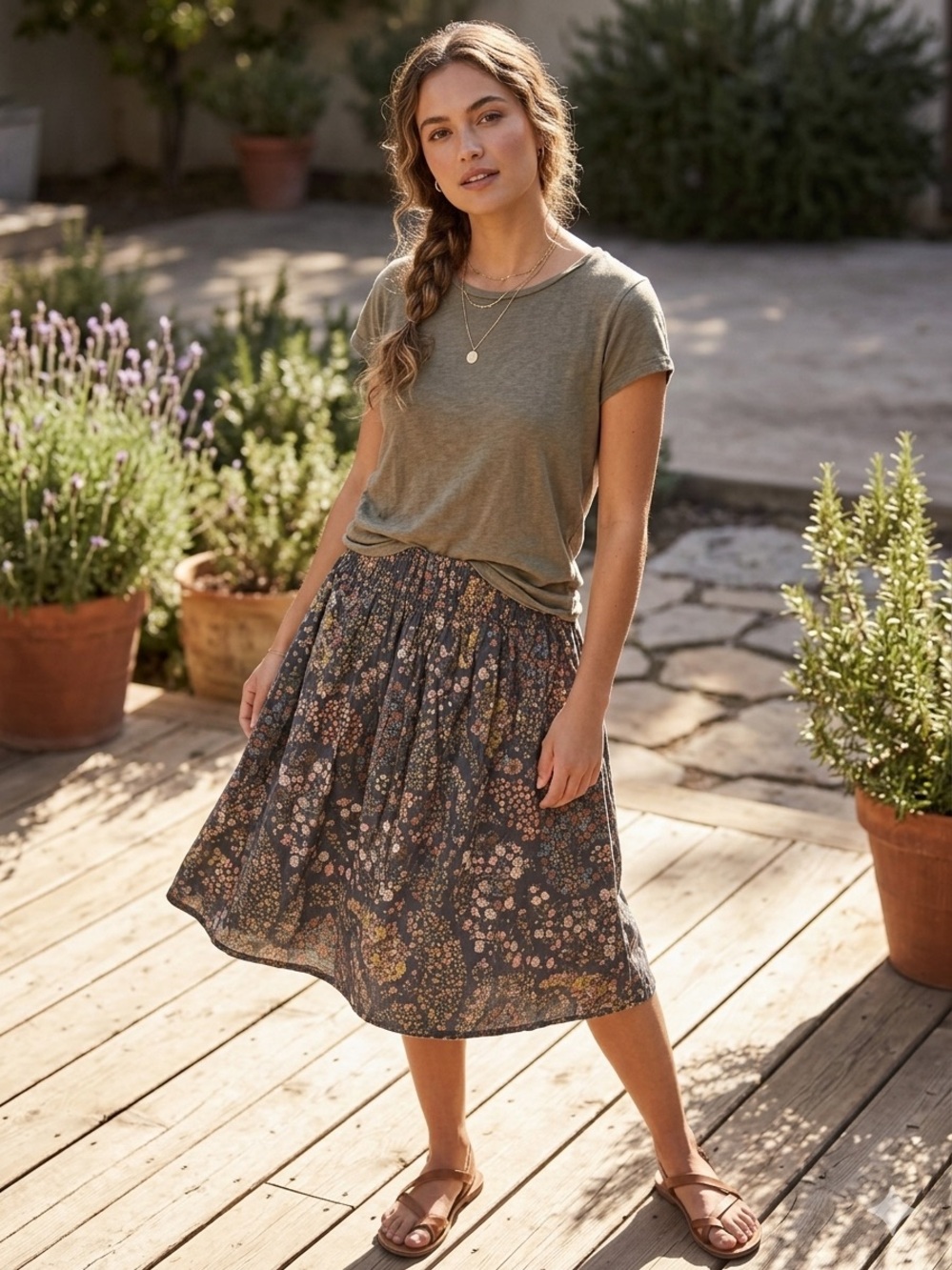 Dynamite/H&M Bundle Floral Cotton Skirt & Tee